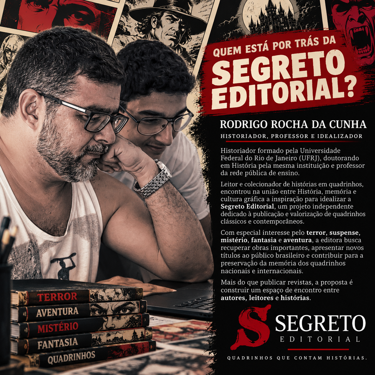 Rodrigo Rocha da Cunha, idealizador da Segreto Editorial, lendo quadrinhos